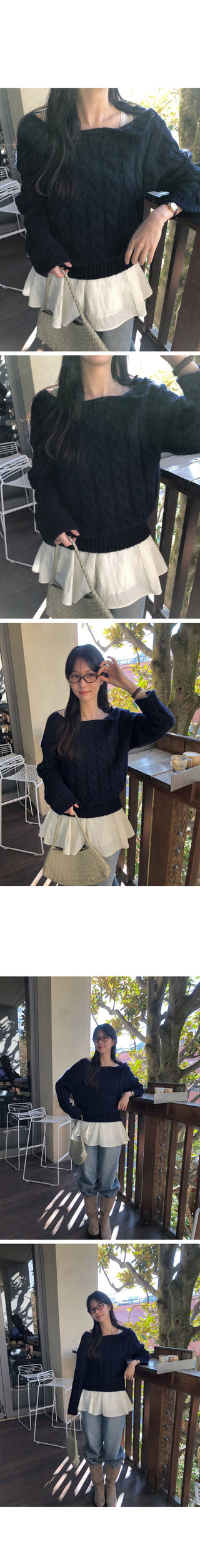 (3 colors) Boat neck button knit
