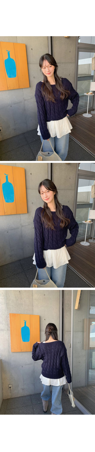 (3 colors) Boat neck button knit