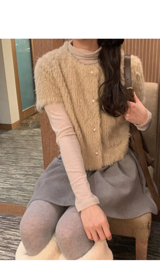 (3 colors) Short-sleeved fur cardigan
