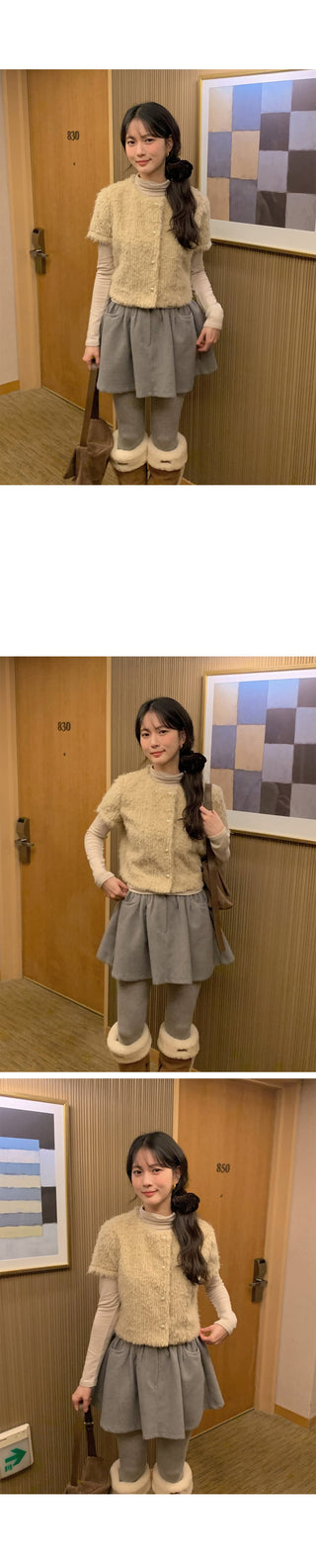 (3 colors) Short-sleeved fur cardigan