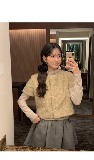 (3 colors) Short-sleeved fur cardigan