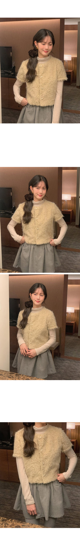 (3 colors) Short-sleeved fur cardigan