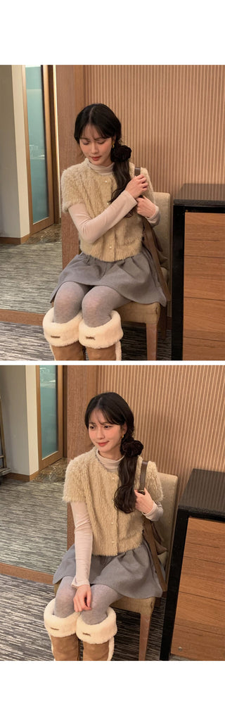 (3 colors) Short-sleeved fur cardigan