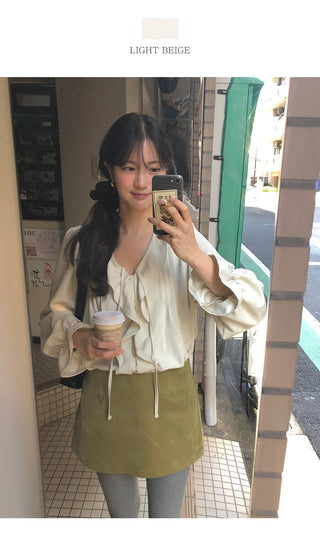 (2 colors) Peach brushed frill blouse