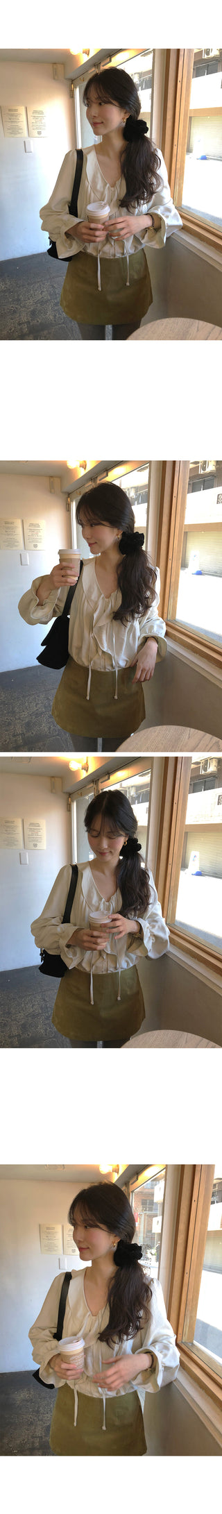 (2 colors) Peach brushed frill blouse