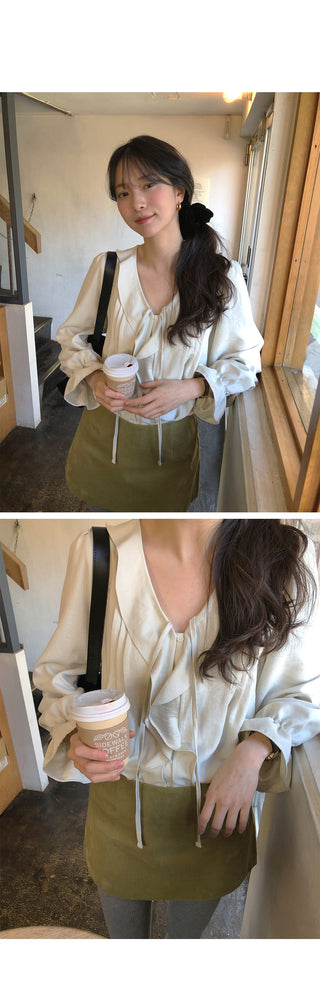 (2 colors) Peach brushed frill blouse