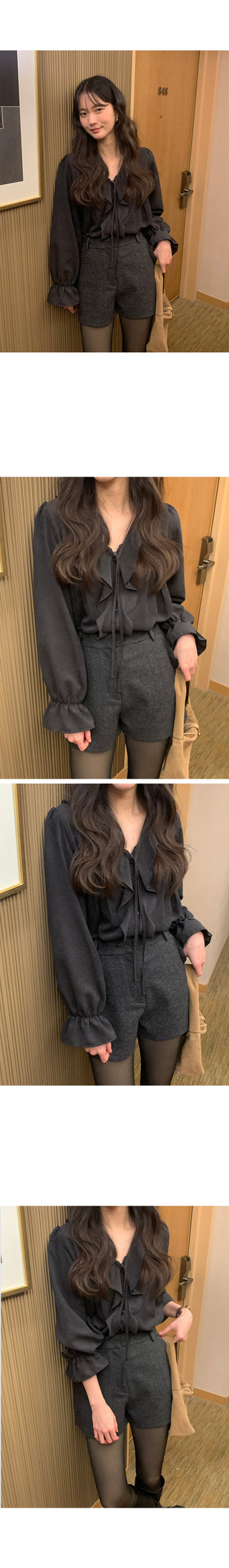 (2 colors) Peach brushed frill blouse