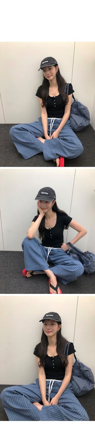 [4 colors] Waffle Burton Crop T-shirt