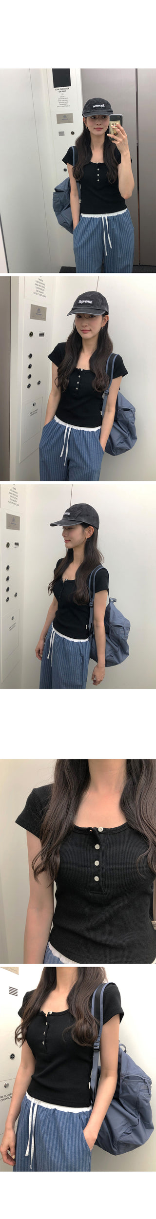 [4 colors] Waffle Burton Crop T-shirt