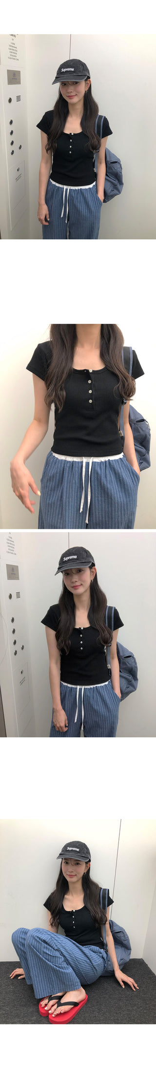 [4 colors] Waffle Burton Crop T-shirt
