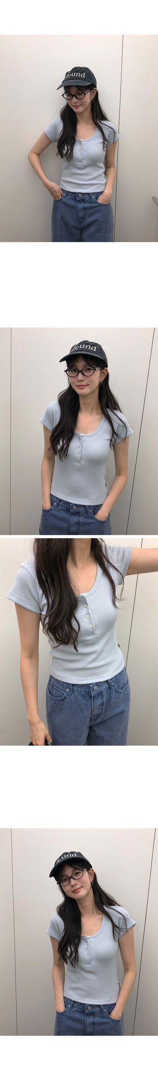 [4 colors] Waffle Burton Crop T-shirt