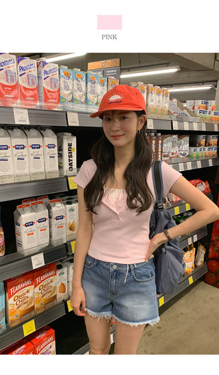 [4 colors] Waffle Burton Crop T-shirt