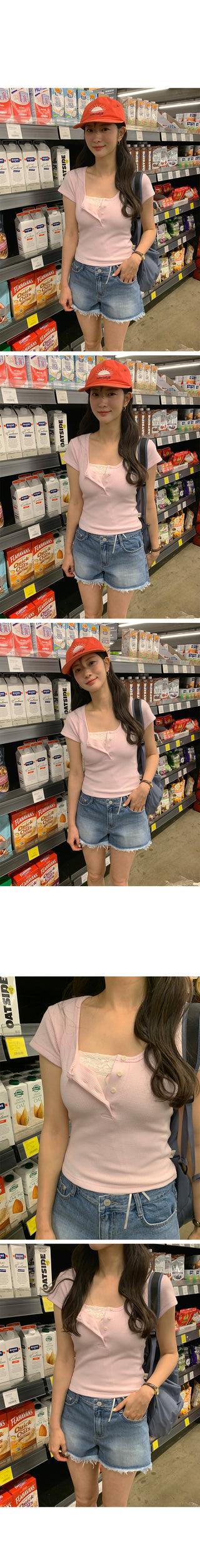[4 colors] Waffle Burton Crop T-shirt
