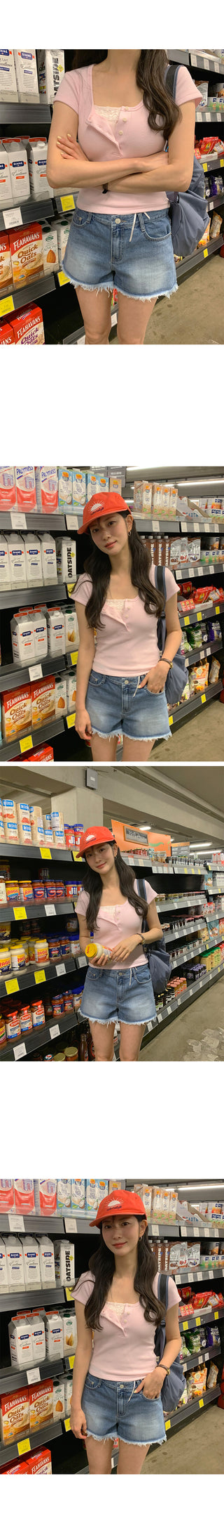 [4 colors] Waffle Burton Crop T-shirt