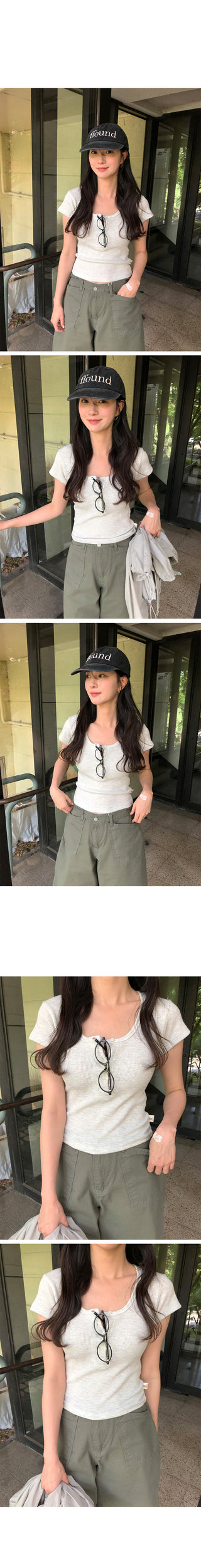 [4 colors] Waffle Burton Crop T-shirt