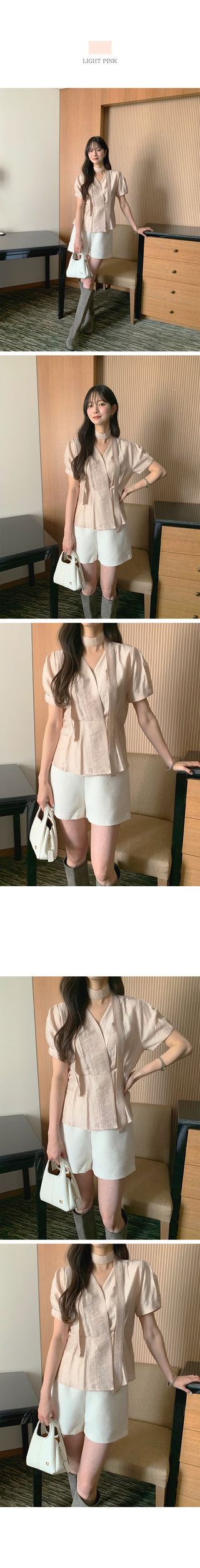[3 colors] Pintuck Tie Blouse