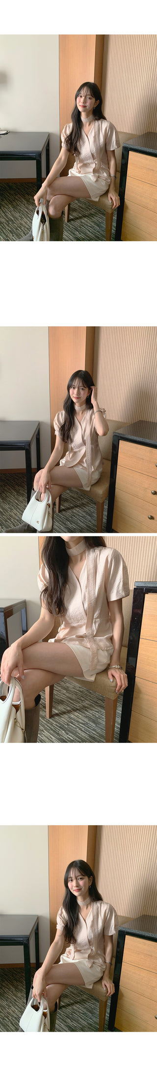 [3 colors] Pintuck Tie Blouse