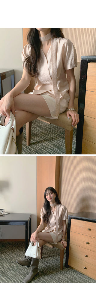 [3 colors] Pintuck Tie Blouse
