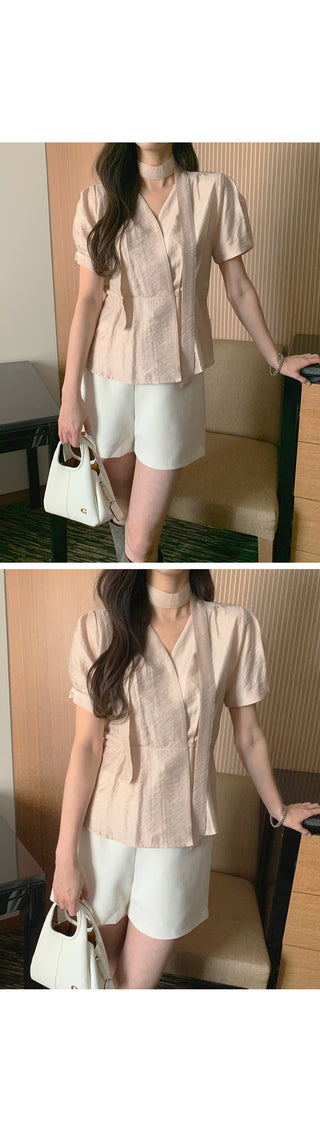 [3 colors] Pintuck Tie Blouse