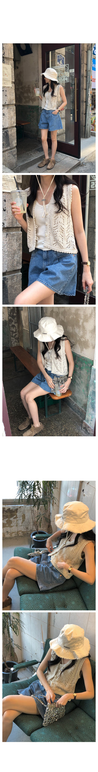 Pleated denim shorts