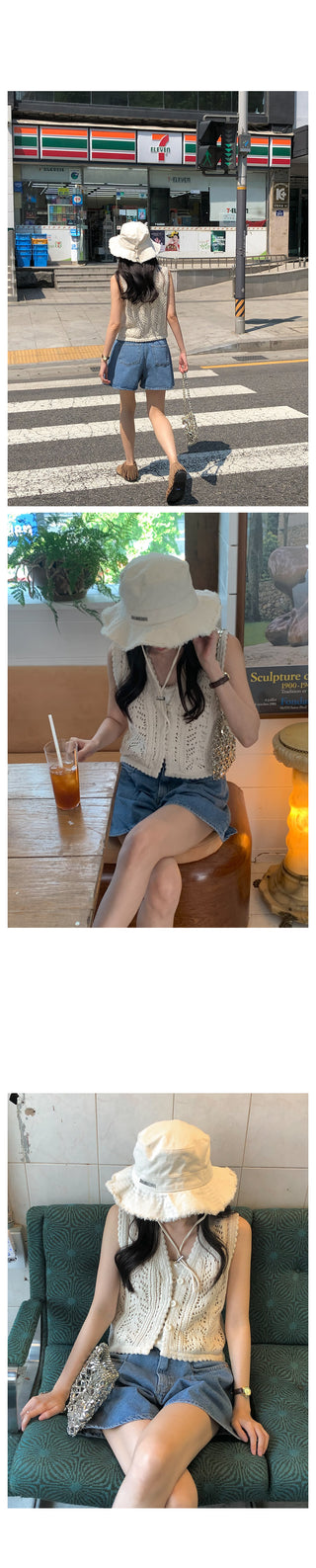 Pleated denim shorts