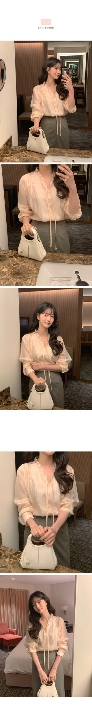 (2 colors) Blouse with tie