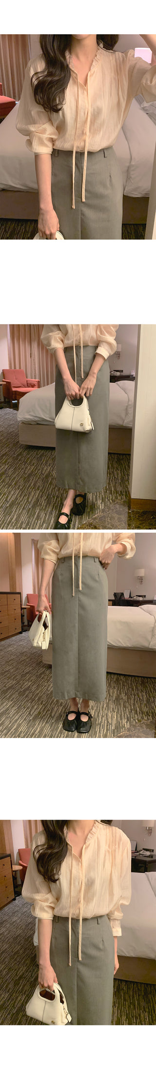 (2 colors) Blouse with tie