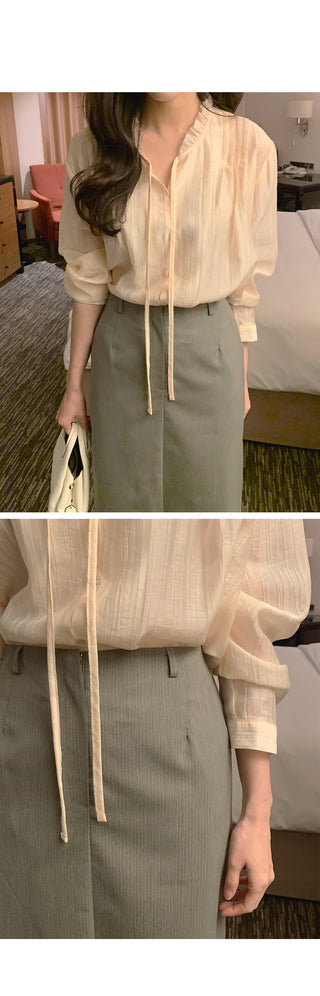 (2 colors) Blouse with tie