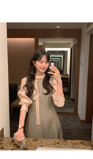 (3 colors) Basic Tie Blouse