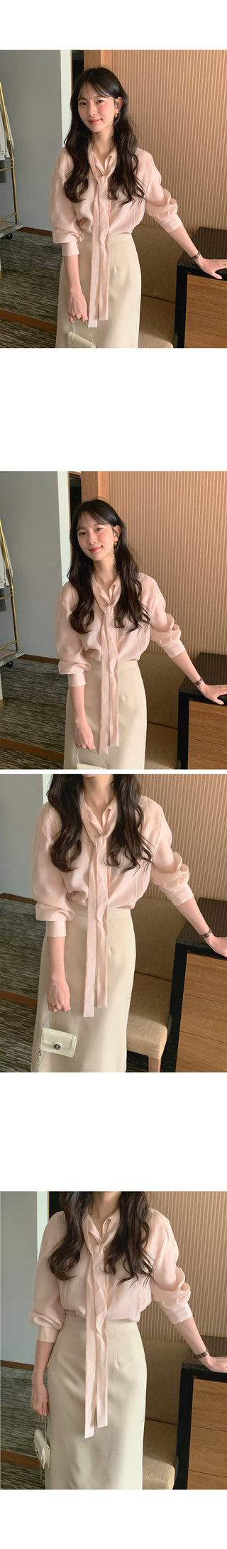 (3 colors) Basic Tie Blouse