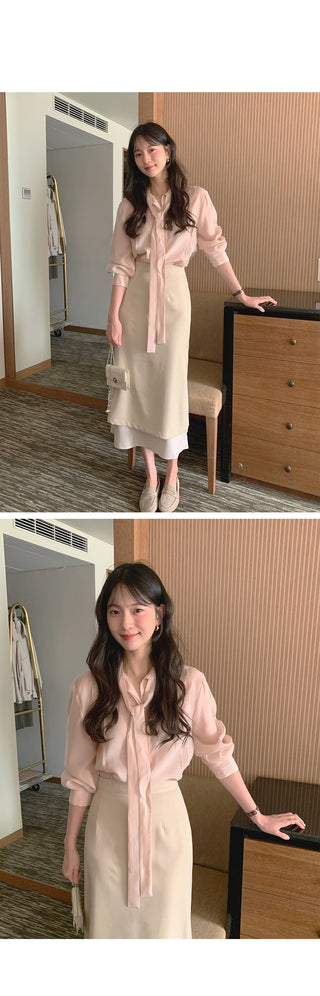 (3 colors) Basic Tie Blouse