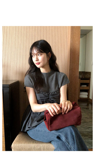(2 colors) Shirred Layered Bustier