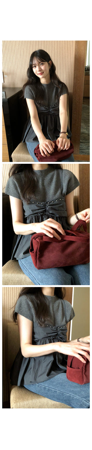 (2 colors) Shirred Layered Bustier