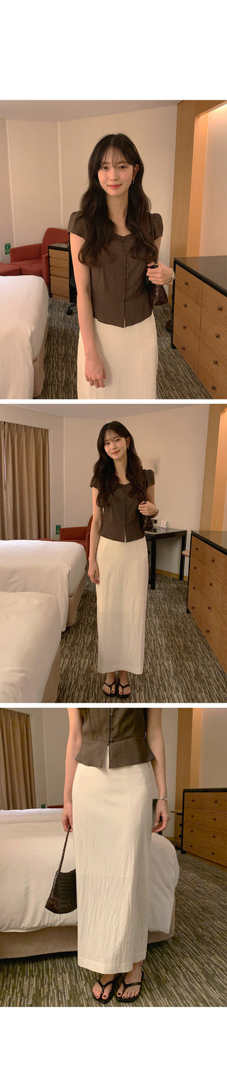 [2 colors] Frill Button Short Sleeve Blouse