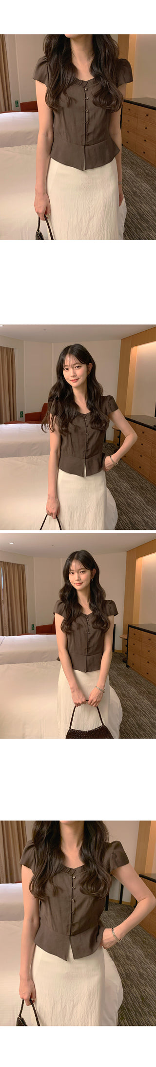 [2 colors] Frill Button Short Sleeve Blouse