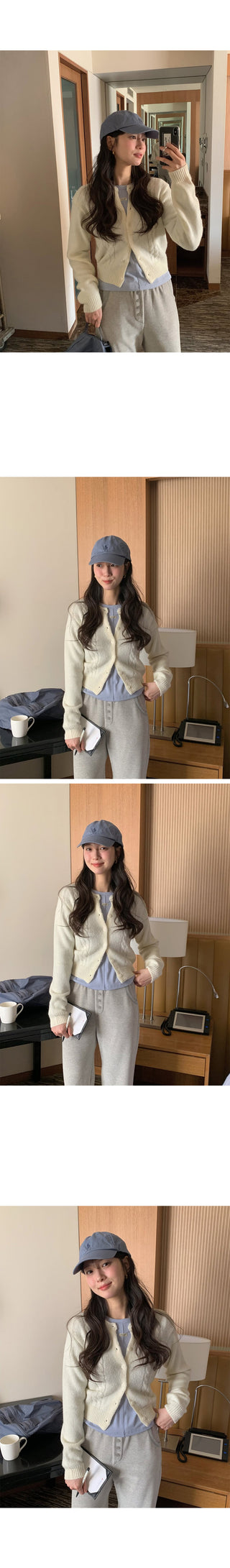 (3 colors) Cable Knit Round Neck Cardigan