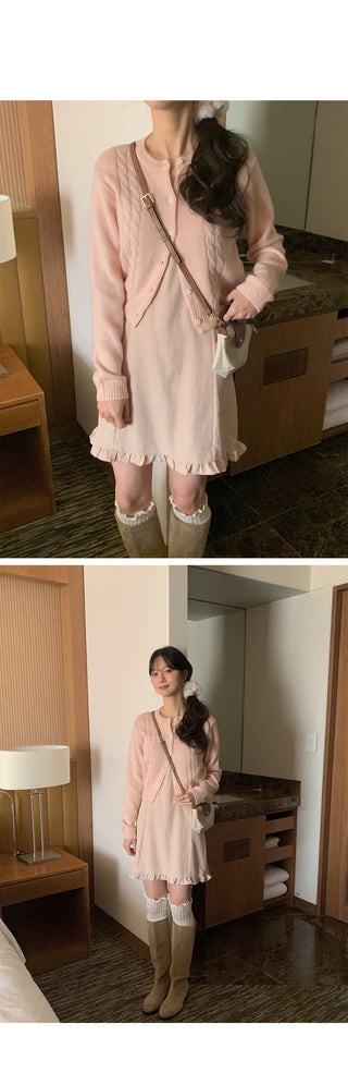 (3 colors) Cable Knit Round Neck Cardigan