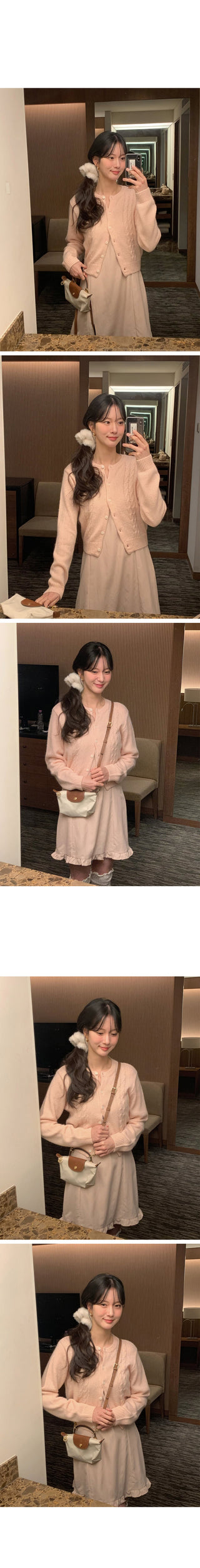 (3 colors) Cable Knit Round Neck Cardigan