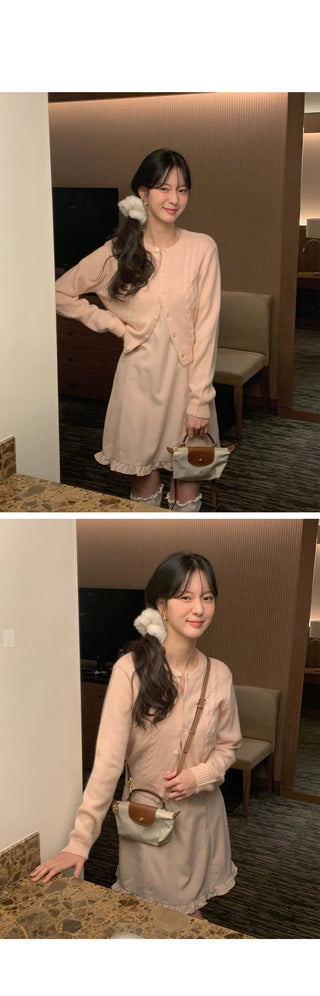 (3 colors) Cable Knit Round Neck Cardigan