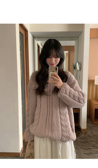 (4 colors) Wool Cable Knit Sweater