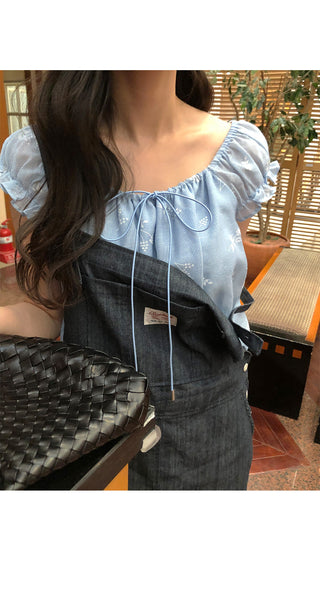 (2 colors) Striped puff blouse