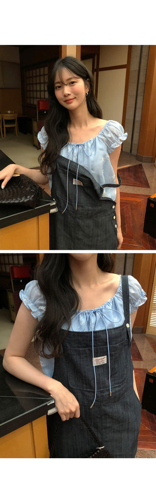 (2 colors) Striped puff blouse
