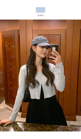3-button cropped cardigan