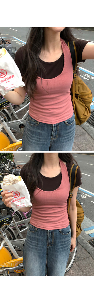 [4 colors] Halter neck sleeveless top