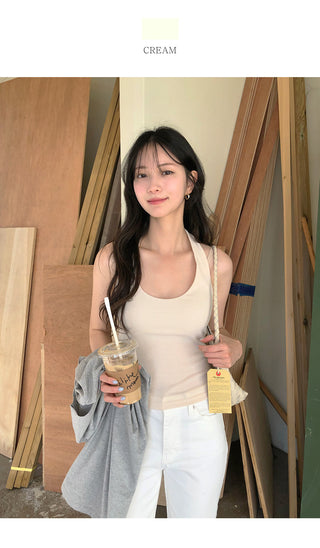 [4 colors] Halter neck sleeveless top