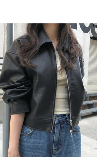 (2 colors) Cropped Leather Jacket