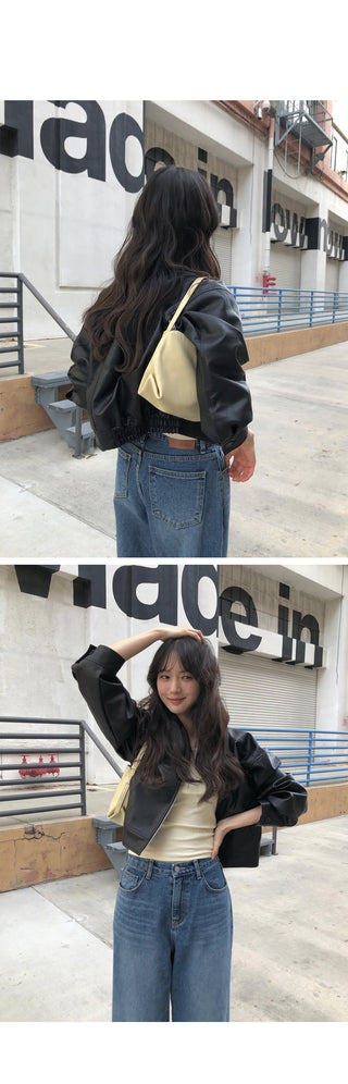 (2 colors) Cropped Leather Jacket