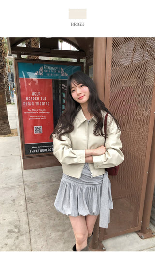 (2 colors) Cropped Leather Jacket