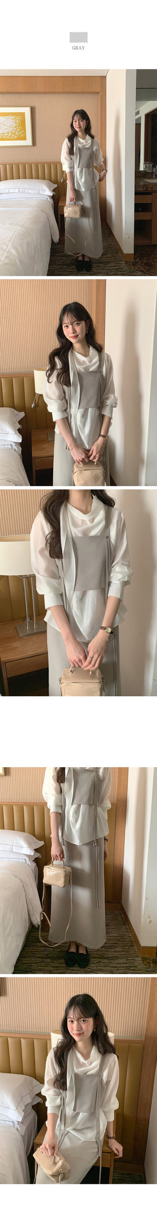 (3 colors) Strap Long Skirt