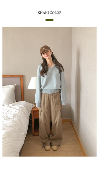 (3 colors) Elastic Waist Cargo Pants